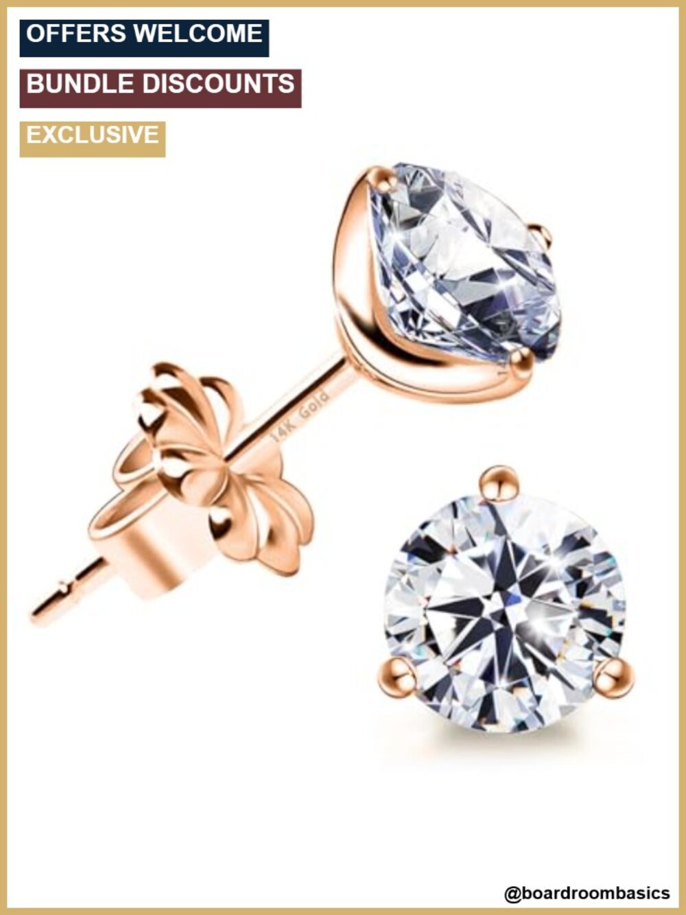 18K Gold Plated Silver CZ Stud Earrings Brilliant Cut Sensitive Ears Gift